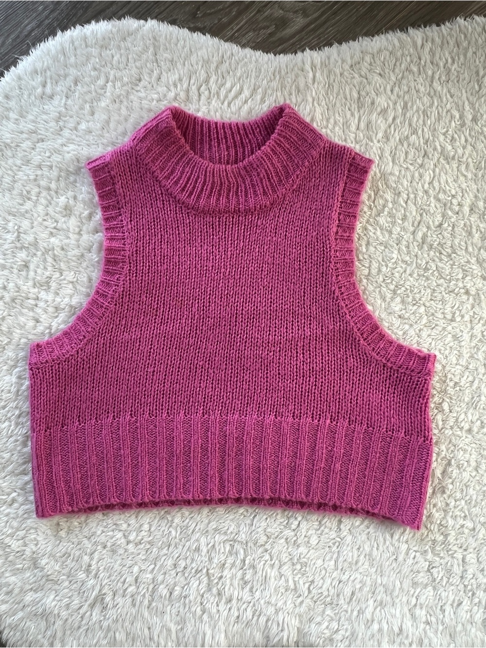 VILA Bright Pink Sleeveless Cropped Turtleneck Vest